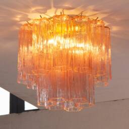 Ceiling Lamp With Pink Murano Glass Tronchi, Ceiling Chandelier Diameter 35 cm Design Vintage Style Made in Italy - thumbnail 2