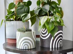 Handpainted Abstract Rainbow Planter Boho Decor With Drainage