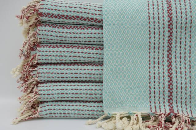 Turkish Towel, Turkish Peshtemal, Mint Green Towel, Hammam Towel, 40''x70'', Red Striped Towel, Beach Towel, Small Diamond Towel, B2-K??rm??z?? - image 1