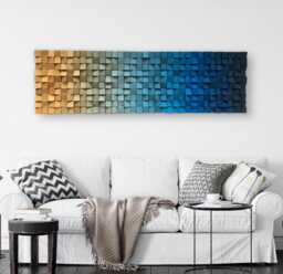 Geometric Wall Art - Wood Sound Diffuser Blue Gold Decor - thumbnail 1
