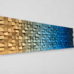 Geometric Wall Art - Wood Sound Diffuser Blue Gold Decor - thumbnail 2