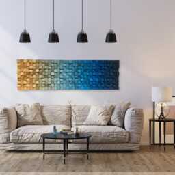 Geometric Wall Art - Wood Sound Diffuser Blue Gold Decor - thumbnail 4