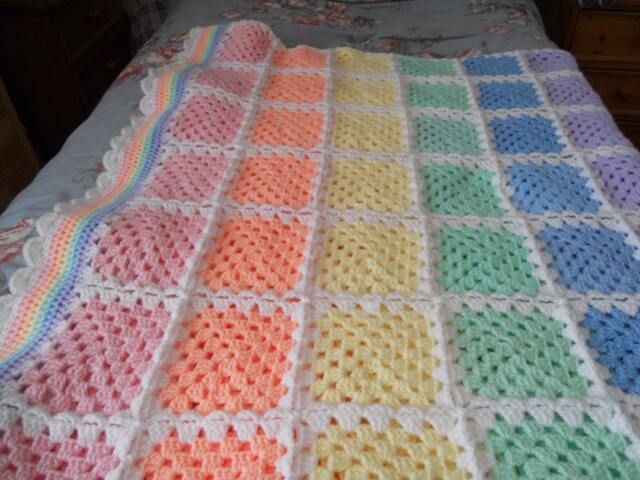 Traditional & Individual Handmade Crochet Rainbow Blanket/Throw For Single Or Double Bed - image 1