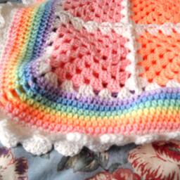 Traditional & Individual Handmade Crochet Rainbow Blanket/Throw For Single Or Double Bed - thumbnail 3