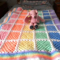 Traditional & Individual Handmade Crochet Rainbow Blanket/Throw For Single Or Double Bed - thumbnail 2