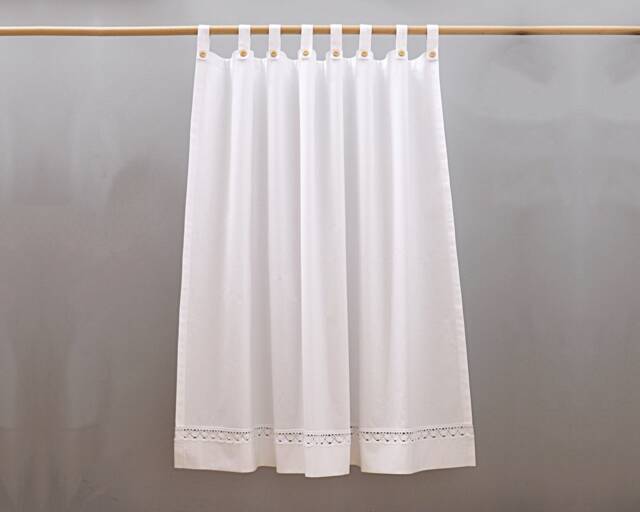 Lace Curtain - White Shabby Chic Curtains With Transparent Lace, Suspenders Wooden Buttons, Height & Width To Choose From - image 1