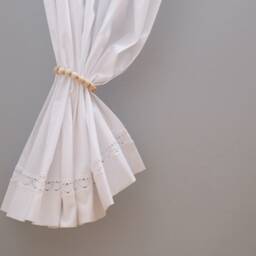 Lace Curtain - White Shabby Chic Curtains With Transparent Lace, Suspenders Wooden Buttons, Height & Width To Choose From - thumbnail 2