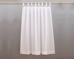 Lace Curtain - White Shabby Chic Curtains With Transparent Lace, Suspenders Wooden Buttons, Height & Width To Choose From