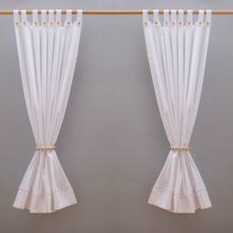 Lace Curtain - White Shabby Chic Curtains With Transparent Lace, Suspenders Wooden Buttons, Height & Width To Choose From - thumbnail 4