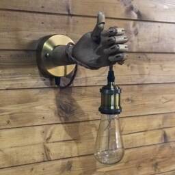 Lamp With 1.5M Lead, Switch & Plug Wooden Vintage Mannequin Hand Lamp, Wall Sconce Edison - thumbnail 2