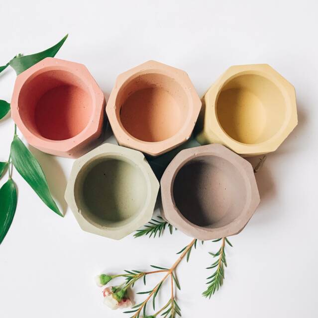 Cement Planter/ Mini Hexagonal Pot/Modern/ Minimal Planters/Anthro Dupe/ Colorful Airplant Pot/ Spring Decor/ Tealight - image 1