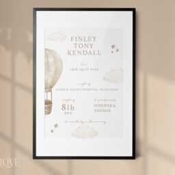 Personalised New Baby Print - Gift For Arrival Birth Details Keepsake Nursery Hot Air Balloons Gender Neutral - thumbnail 2