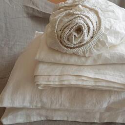 Off-White Linen Sheet Set Soft Pure European Flax Bed Sheets - thumbnail 3