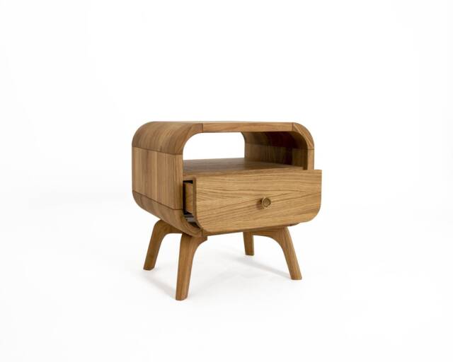 Pair Of Nightstands, Set Bedside Tables With Drawers & Shelf, Side Table, Solid Oak Bedroom Storage Scandinavian Art Deco Nachttisch - image 1
