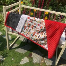 Handmade Modern Baby Minky Blanket Black, White & Red Construction Zone - thumbnail 3