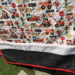 Handmade Modern Baby Minky Blanket Black, White & Red Construction Zone - thumbnail 2