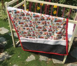 Handmade Modern Baby Minky Blanket Black, White & Red Construction Zone
