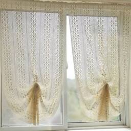 Tie Up Valance For Windows, Adjustable Crochet Light Filtering Tie-Up Shade - thumbnail 2