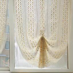 Tie Up Valance For Windows, Adjustable Crochet Light Filtering Tie-Up Shade - thumbnail 1