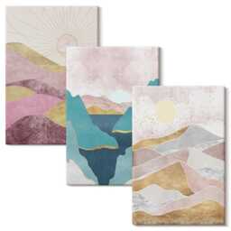 Canvas Set Of 3 - Landscapes With Mountains & Sun, Turquoise Wall Art Canvas, Abstract Hanging Piece - thumbnail 2