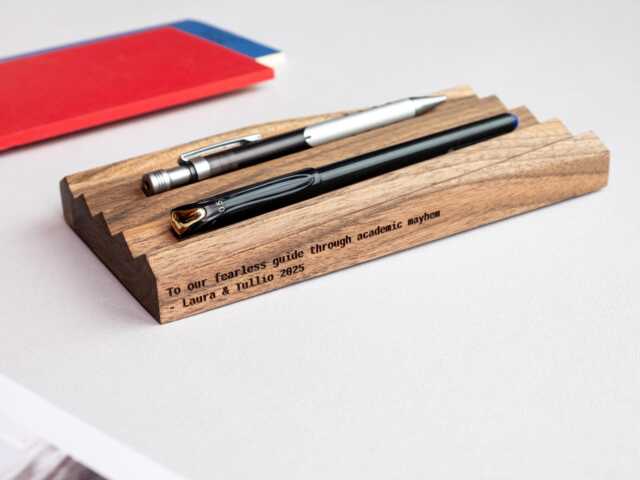 Black Pen Tray - Single Slot Rest For Desk Setup, Wooden Matte Holder, Employee Gifts - image 1