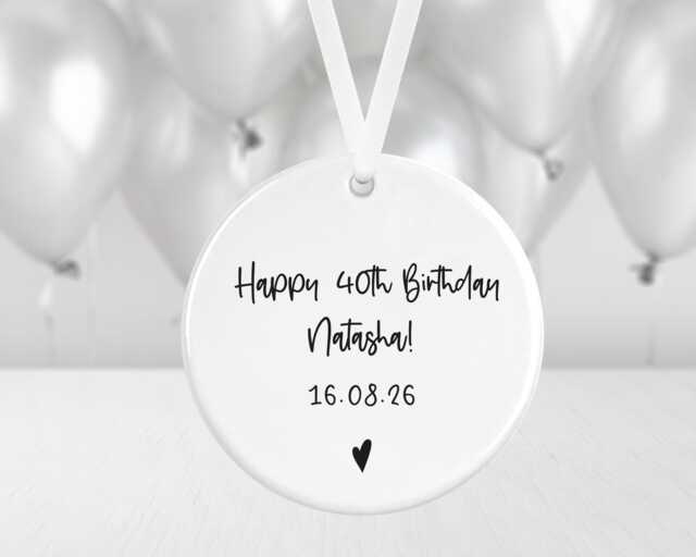 Personalised 40Th Birthday Bauble - Happy Forty Keepsake Decoration Ceramic Circle Ornament Gift