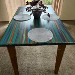 Unique Hand Painted Ocean Sunset Coastal Cottage Wood Dining Table 140 cm X 80 Supplied With Tapered Legs - thumbnail 2