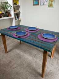Ocean Sunset Coastal Cottage Wood Dining Table With Tapered Legs/Us Customers Customs Tariff Is Pre-Paid