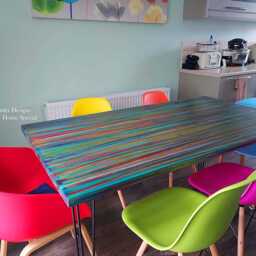 Ocean Sunset Coastal Cottage Wood Dining Table With Tapered Legs/Us Customers Customs Tariff Is Pre-Paid - thumbnail 4