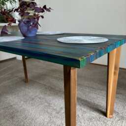 Unique Hand Painted Ocean Sunset Coastal Cottage Wood Dining Table 140 cm X 80 Supplied With Tapered Legs - thumbnail 3