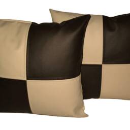 "2 Brown & Cream Check Faux Leather Cushions 16"" 18"" 20" - thumbnail 2
