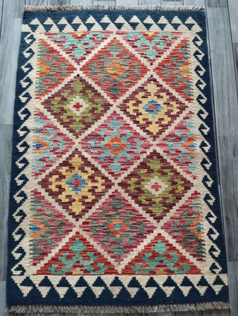 Kilim Rug Multicolour, Handmade Artisan Afghan Turkish Aztec Geometric Wool 119x81 cm - image 1