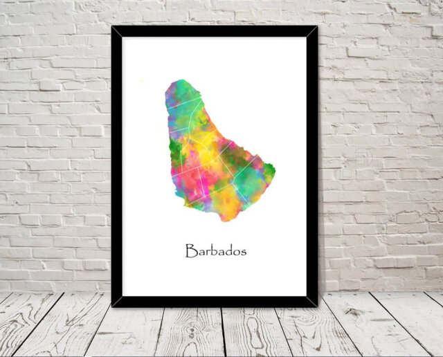 Barbados Print Watercolour Illustration Map Art Abstract Home Decor Giclee Office Wall Room