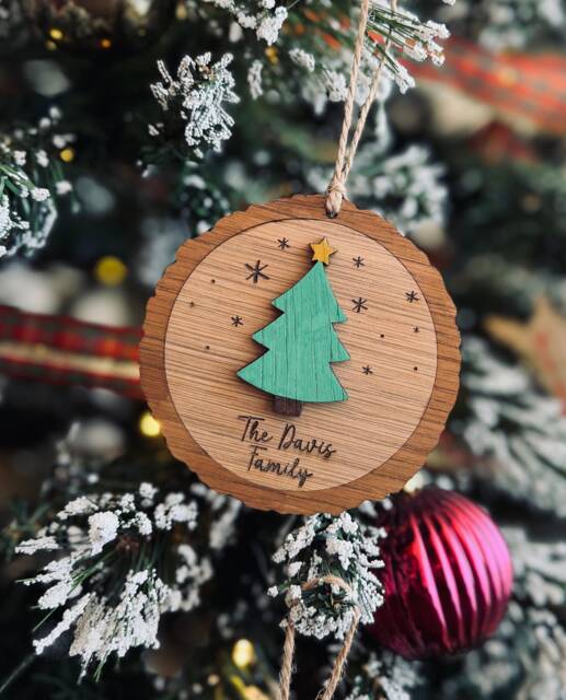 Personalised Christmas Bauble- Wooden Log Slice Bauble -Tree Decoration - Family Baubles- Xmas Tree Decor - image 1