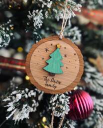 Personalised Christmas Bauble- Wooden Log Slice Bauble -Tree Decoration - Family Baubles- Xmas Tree Decor - thumbnail 1