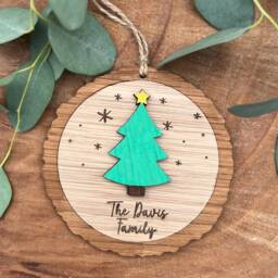 Personalised Christmas Bauble- Wooden Log Slice Bauble -Tree Decoration - Family Baubles- Xmas Tree Decor - thumbnail 2