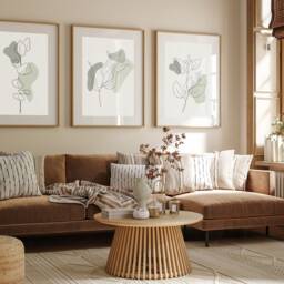 Set Of 3 Prints, Neutral Wall Botanical Bedroom Line, Sage Green Home Decor, Hand Drawn Plants - thumbnail 2