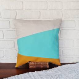 Mid-Century Modern Pillow Cover Yellow Vegan Leather, Mint Cotton - thumbnail 3