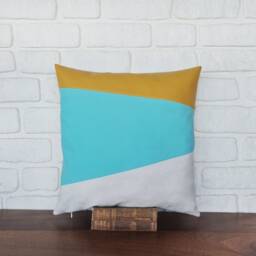 Mid-Century Modern Pillow Cover Yellow Vegan Leather, Mint Cotton - thumbnail 2