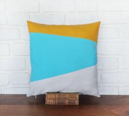 Mid-Century Modern Pillow Cover Yellow Vegan Leather, Mint Cotton - thumbnail 1