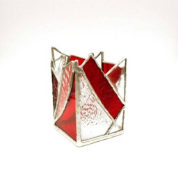 Red & Clear Stained Glass Candle Holder - thumbnail 3