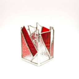 Red & Clear Stained Glass Candle Holder - thumbnail 2