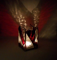Red & Clear Stained Glass Candle Holder - thumbnail 1