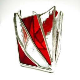 Red & Clear Stained Glass Candle Holder - thumbnail 4