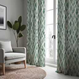 Green Multi Tone Abstract Curtains, Modern Geometric Drapes, Custom Window Panels For Living Room Or Bedroom - thumbnail 4