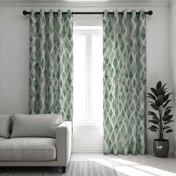Green Multi Tone Abstract Curtains, Modern Geometric Drapes, Custom Window Panels For Living Room Or Bedroom - thumbnail 2