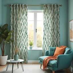 Green Multi Tone Abstract Curtains, Modern Geometric Drapes, Custom Window Panels For Living Room Or Bedroom - thumbnail 3