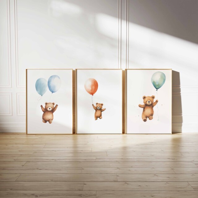 Set Of 3 Teddy Bear Print, Gender Neutral Nursery Decor, Wall Decor Set, Art - image 1