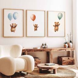 Set Of 3 Teddy Bear Print, Gender Neutral Nursery Decor, Wall Decor Set, Art - thumbnail 3