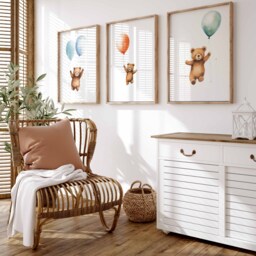 Set Of 3 Teddy Bear Print, Gender Neutral Nursery Decor, Wall Decor Set, Art - thumbnail 2